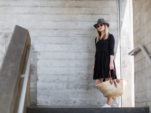 Style&Minimalism | It's Personal | Hush Black Dress, Common Projects, Straw Basket Bag