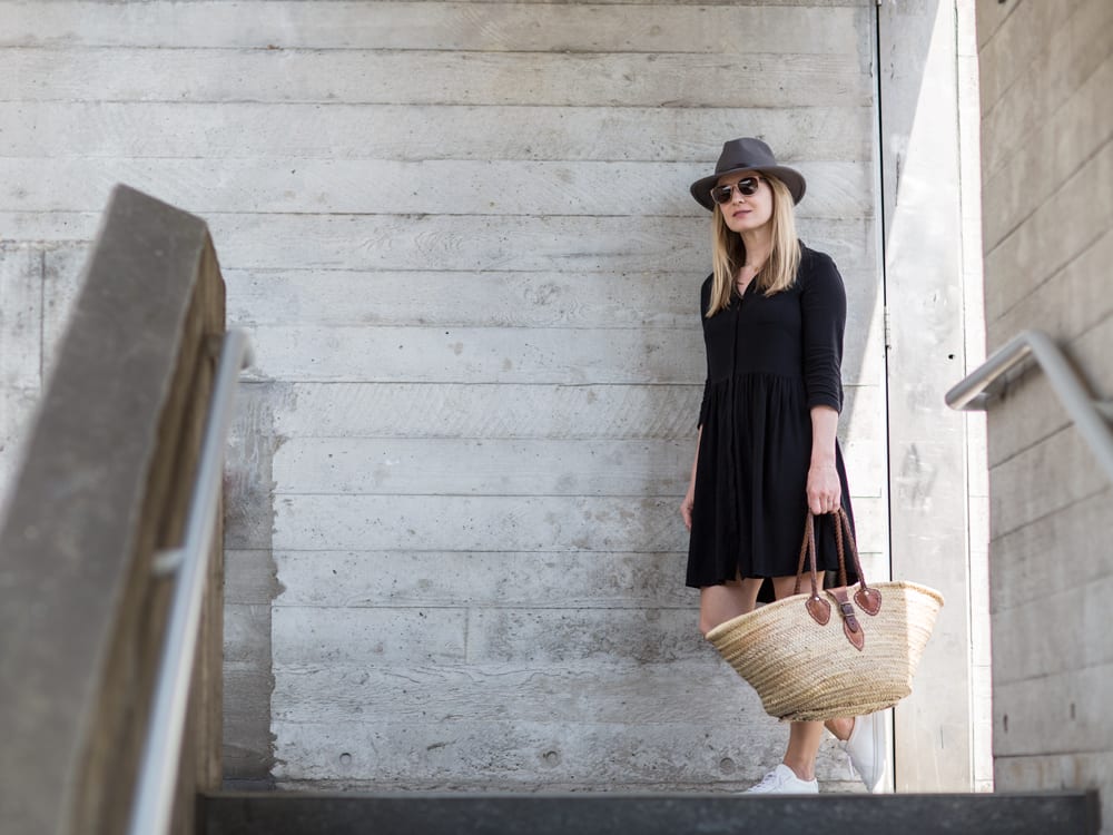 Style&Minimalism | It's Personal | Hush Little Black Dress, Common Projects, Straw Basket Bag