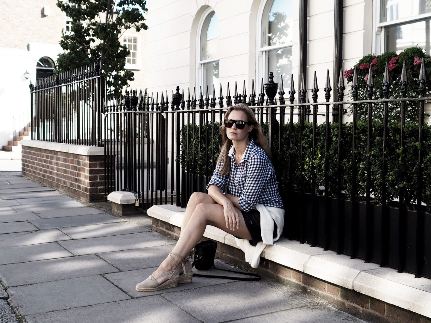 Time Keeping | Custommade Gingham Shirt, Pepe Leather Skirt, Penelope Chilvers Espadrilles
