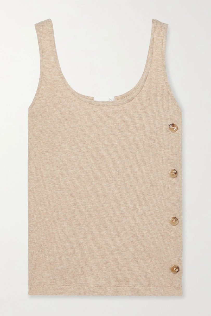 SKIN + NET SUSTAIN Naima button-embellished ribbed stretch organic Pima cotton and modal-blend tank